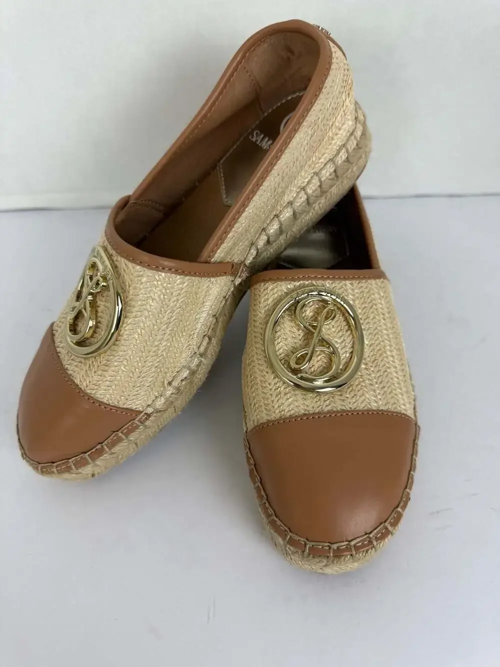 Sam & Libby Women's Celeste Raffia Espadrille Flats in Natural and Cuoio Brown